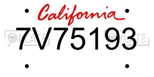 7V75193 California License Plate