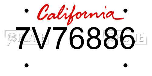 7V76886 California License Plate