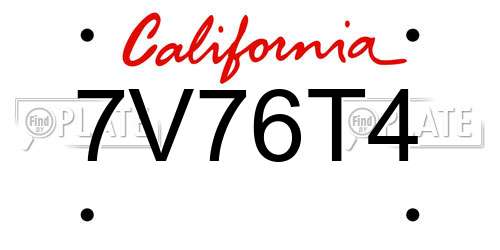 7V76T4 California License Plate