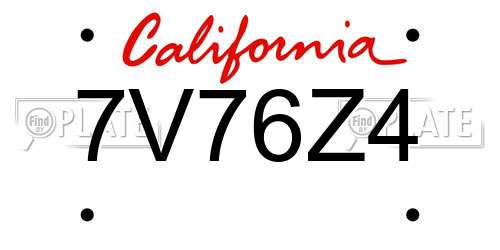 7V76Z4 California License Plate