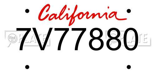 7V77880 California License Plate