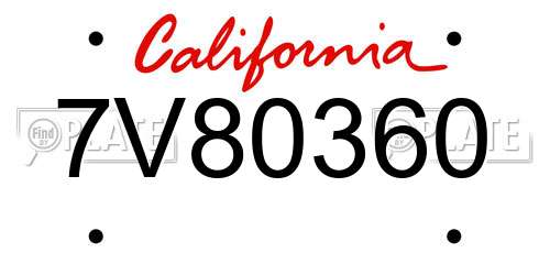 7V80360 California License Plate