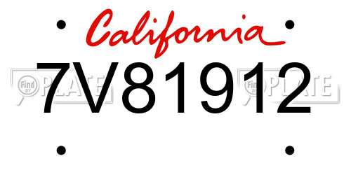 7V81912 California License Plate