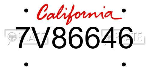 7V86646 California License Plate