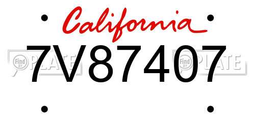 7V87407 California License Plate