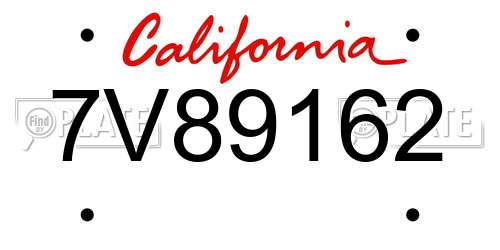 7V89162 California License Plate
