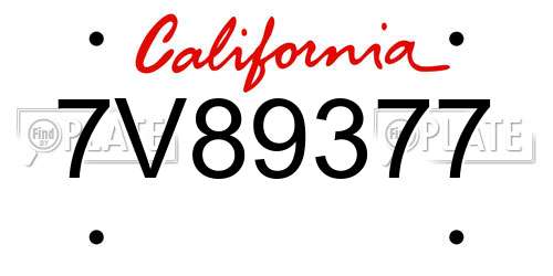 7V89377 California License Plate