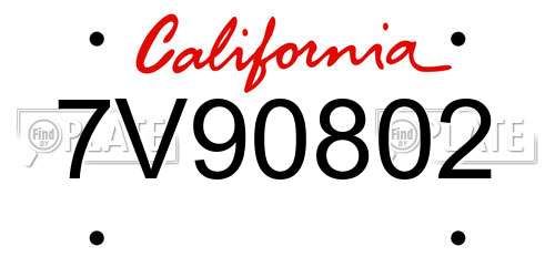 7V90802 California License Plate