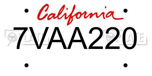 7VAA220 California License Plate