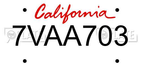 7VAA703 California License Plate