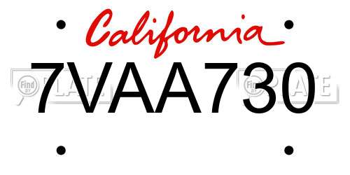 7VAA730 California License Plate