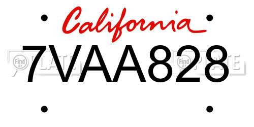 7VAA828 California License Plate