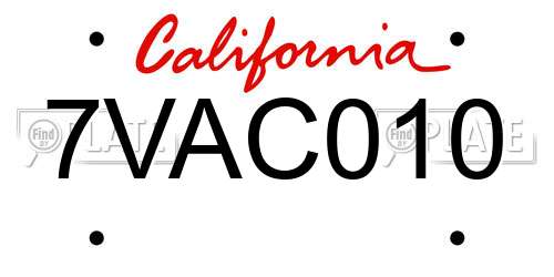 7VAC010 California License Plate