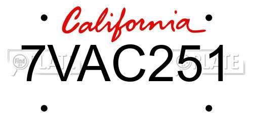 7VAC251 California License Plate