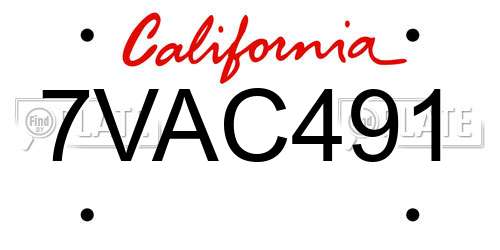7VAC491 California License Plate