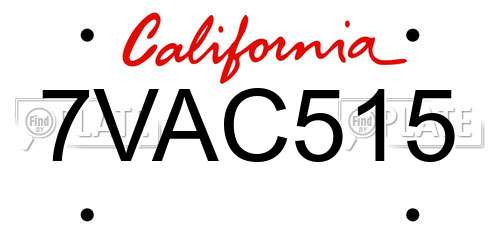 7VAC515 California License Plate