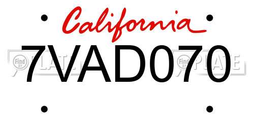 7VAD070 California License Plate