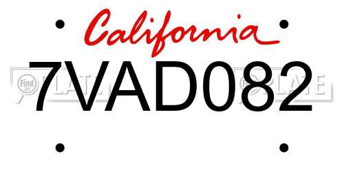 7VAD082 California License Plate