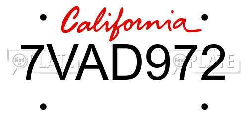 7VAD972 California License Plate