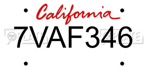 7VAF346 California License Plate
