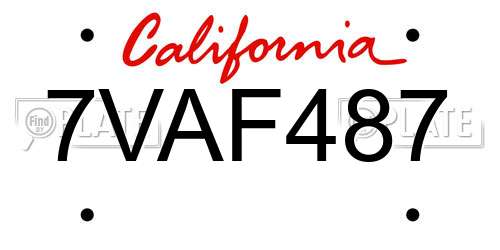 7VAF487 California License Plate