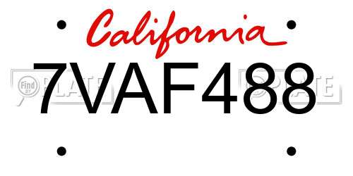 7VAF488 California License Plate