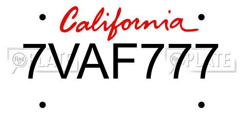 7VAF777 California License Plate