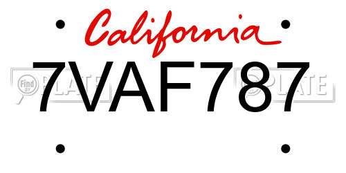 7VAF787 California License Plate