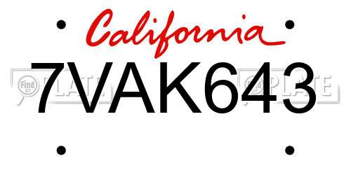 7VAK643 California License Plate