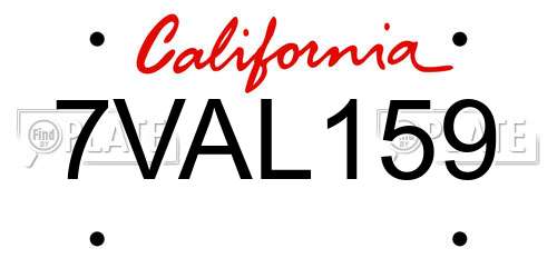 7VAL159 California License Plate