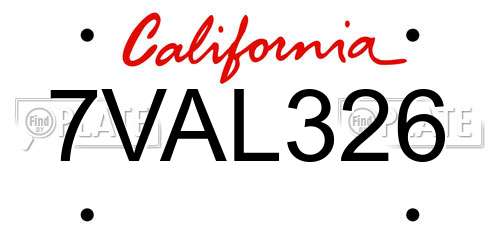 7VAL326 California License Plate