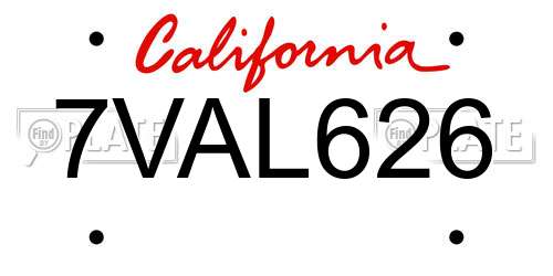 7VAL626 California License Plate