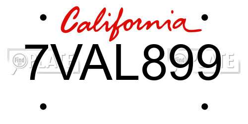 7VAL899 California License Plate