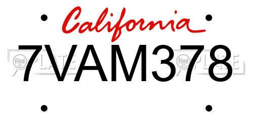 7VAM378 California License Plate