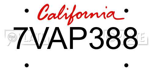 7VAP388 California License Plate