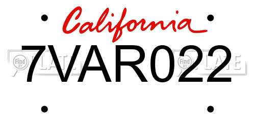 7VAR022 California License Plate