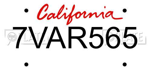 7VAR565 California License Plate