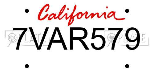 7VAR579 California License Plate