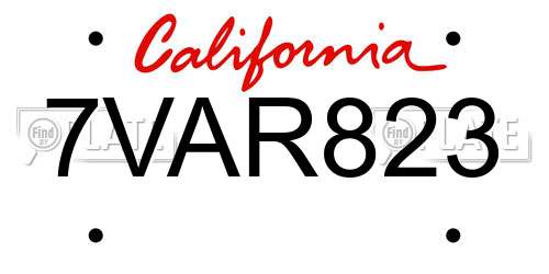 7VAR823 California License Plate