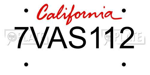 7VAS112 California License Plate
