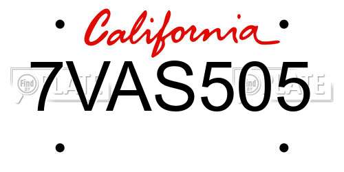 7VAS505 California License Plate