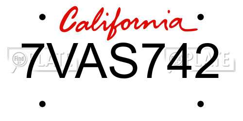 7VAS742 California License Plate