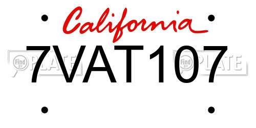 7VAT107 California License Plate