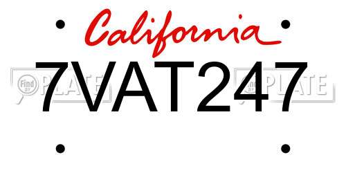 7VAT247 California License Plate