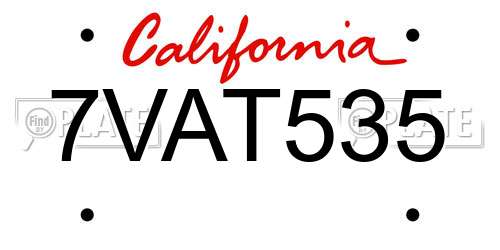 7VAT535 California License Plate