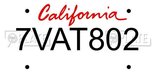 7VAT802 California License Plate