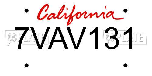 7VAV131 California License Plate