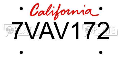 7VAV172 California License Plate