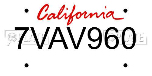7VAV960 California License Plate