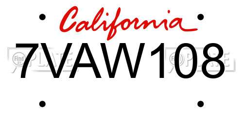 7VAW108 California License Plate